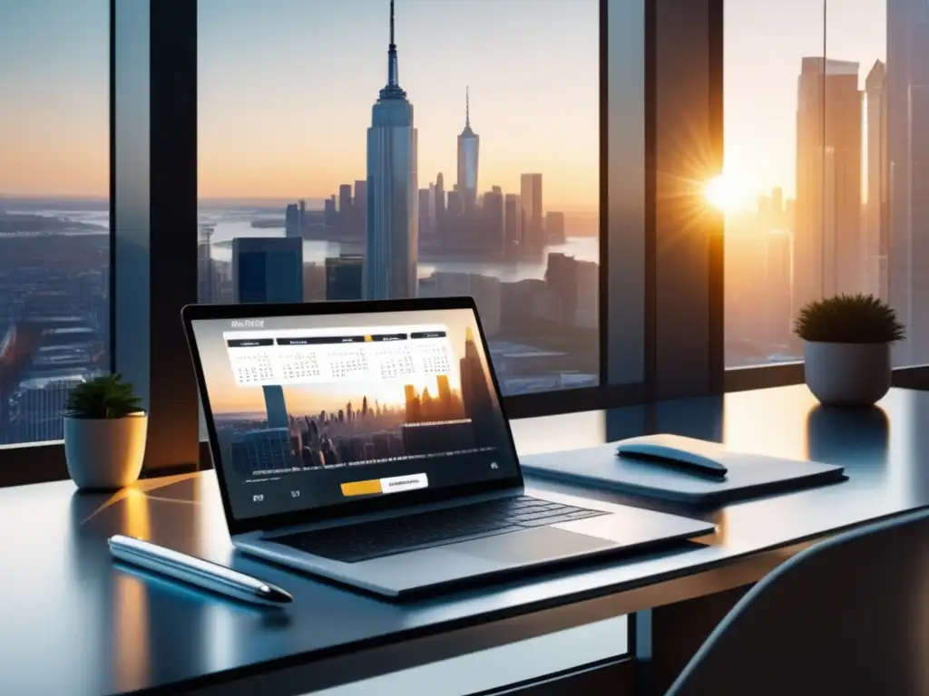 Espacio de trabajo minimalista con vista a la ciudad Espacio de trabajo minimalista con vista a la ciudad destacando la importancia de la adaptabilidad en admisiones online