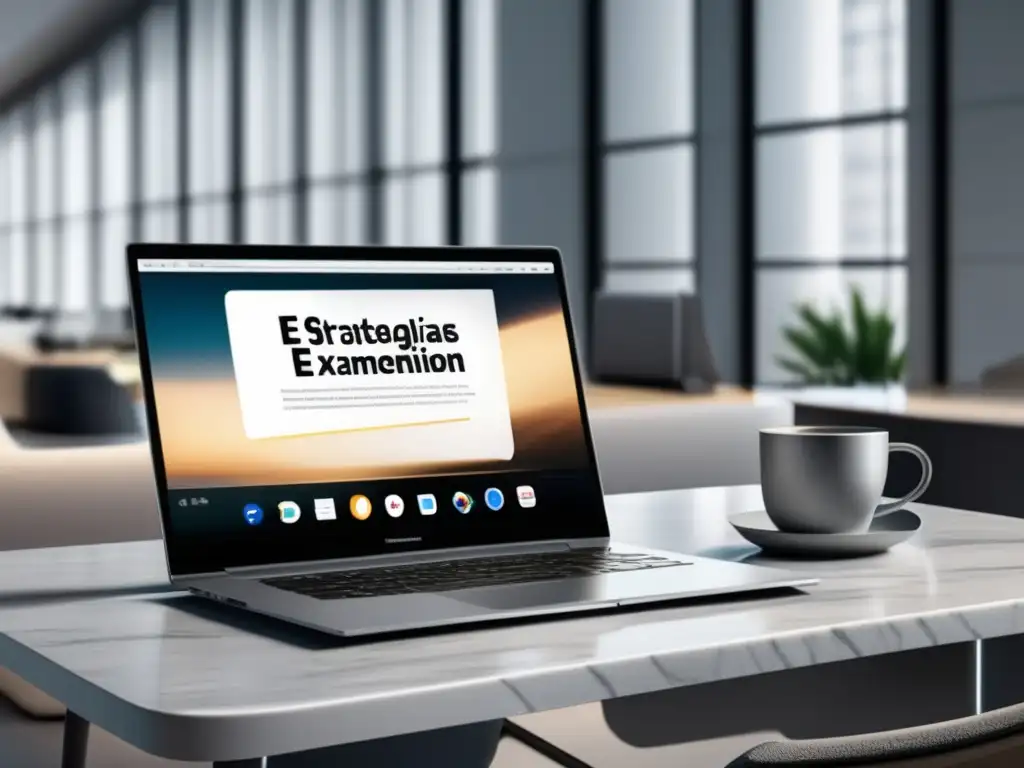 Escritorio moderno con laptop, libros y útiles Espacio de trabajo moderno con laptop y estrategias de estudio