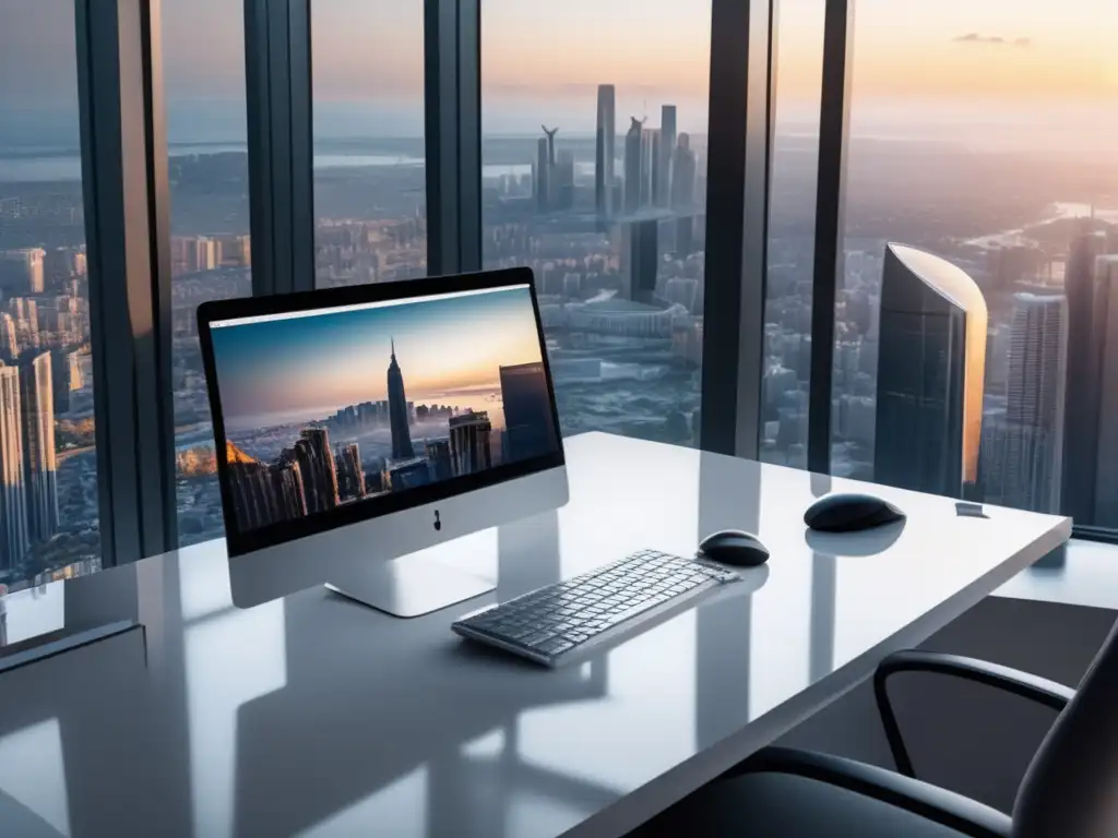 Espacio de trabajo minimalista y moderno Espacio de trabajo moderno con vista a la ciudad - Experiencia universitaria para destacar