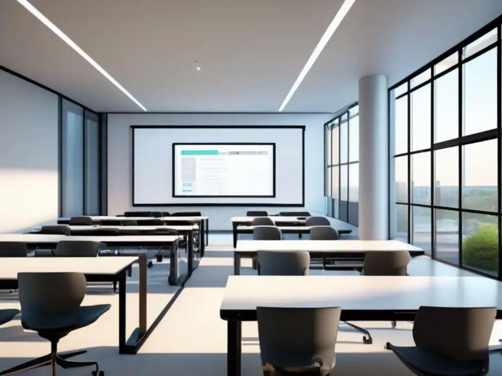 Aula virtual interactiva y colaborativa Espaciosa y moderna aula virtual con tecnología avanzada y estudiantes participando activamente en cursos online - Mejorar admisión cursos online