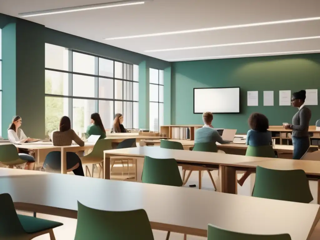Aula universitaria moderna y minimalista Estilos de aprendizaje universitario en aula moderna y minimalista con estudiantes diversos