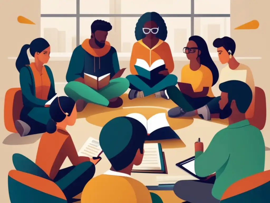 Estudiantes discutiendo en círculo Estrategias para admisiones universitarias exitosas con estudiantes diversificados en discusión