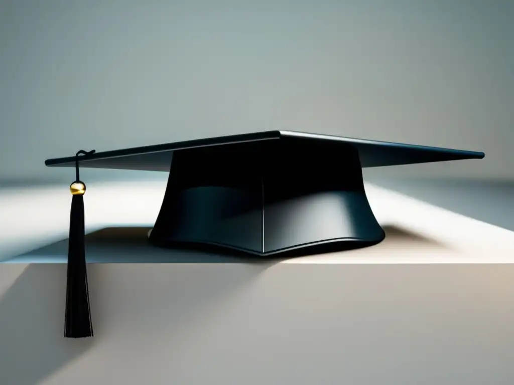 Graduación elegante y minimalista Estrategias de admisiones universitarias: gorro de graduación en superficie reflectante, elegante y minimalista