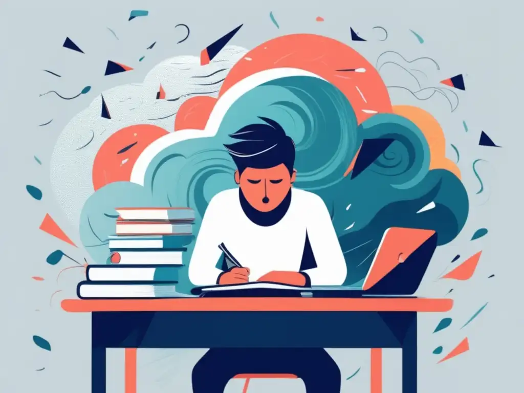 Estudiante frustrado en medio del caos Estrategias para superar ansiedad en exámenes de admisión