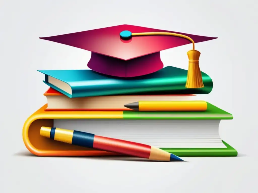 Oportunidades de becas coloridas - Estrategias para becas universitarias: montón de becas coloridas, símbolos académicos, diseño minimalista y optimista