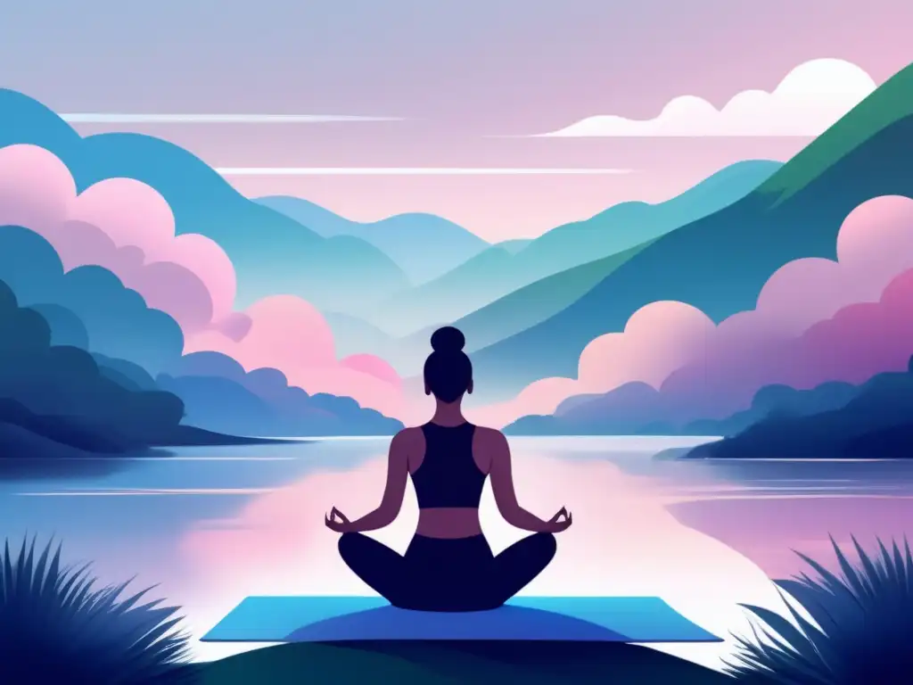 Paisaje sereno con río y persona practicando yoga Estrategias para mantener la calma en el examen de admisión