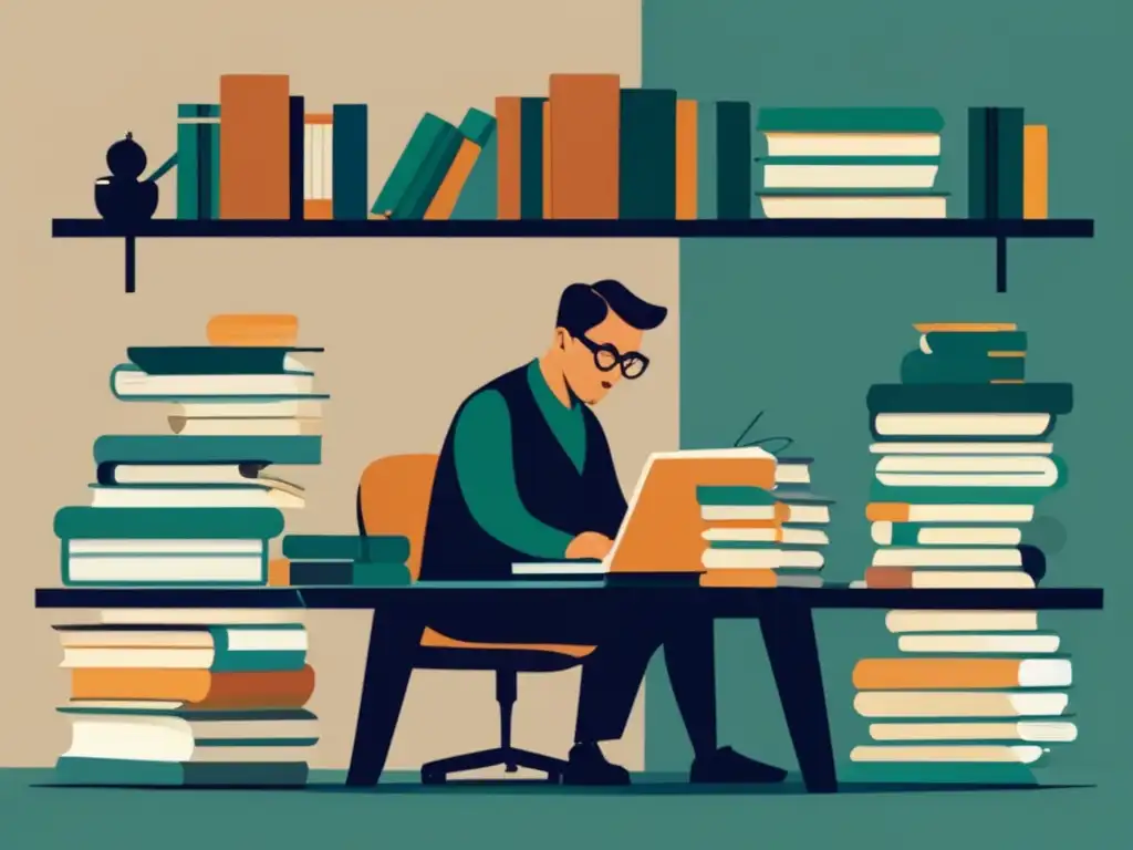 Persona investigando en escritorio Estrategias para convalidaciones universitarias: investigación minuciosa y profesional en un entorno moderno y minimalista