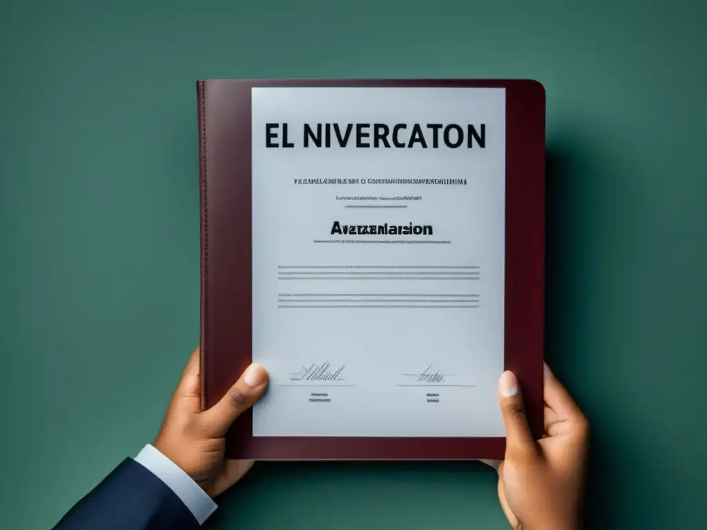 Manos sujetando portafolio organizado Estrategias efectivas para entrevistas universitarias: Manos sosteniendo portafolio con certificados, logros y declaración personal