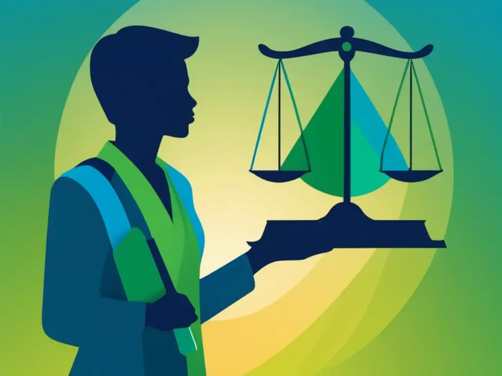 Estudiante con balanza: estrategias legales en admisiones Estrategias legales en admisiones universitarias: estudiante con escala, fondo moderno de formas geométricas en azul y verde