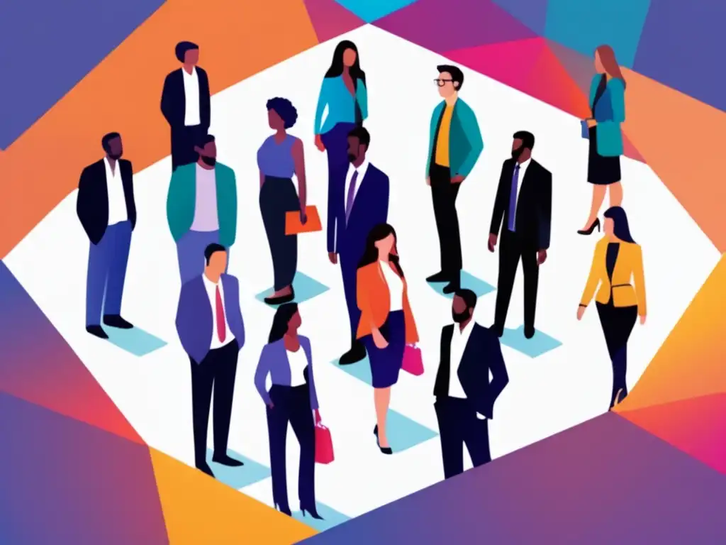 Redes de conexión y colaboración Estrategias networking introvertidos admisión: ilustración moderna de personas conectadas en una red vibrante, representando la superación de la ansiedad social y maximizando oportunidades de networking