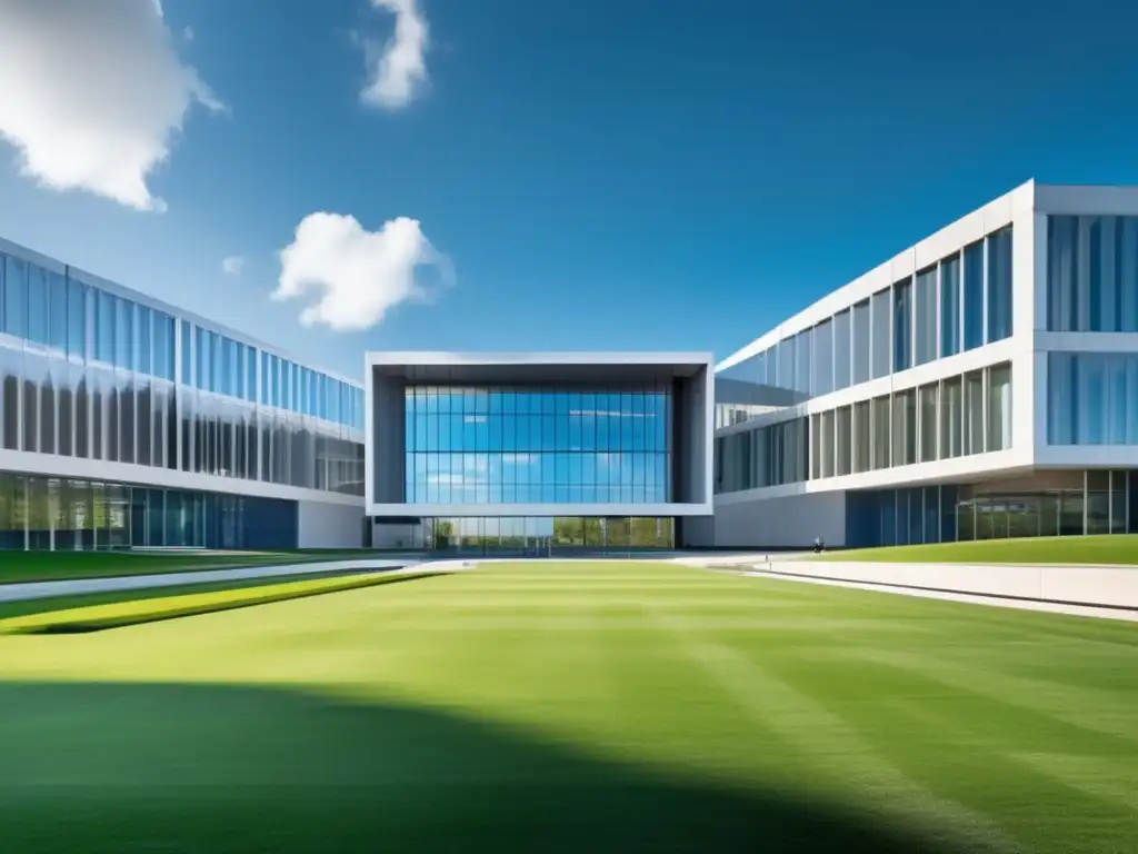 Universidad moderna y exitosa Estrategias de visualización positiva en la universidad: imagen moderna de campus universitario con arquitectura vanguardista y ambiente positivo
