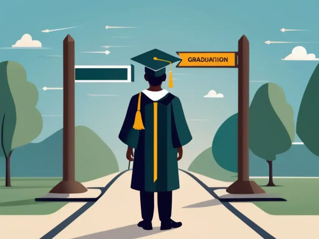 Opciones universitarias y estrategias Estrategias proactivas para admisiones universitarias - Persona en cruce de caminos con señales hacia diferentes direcciones