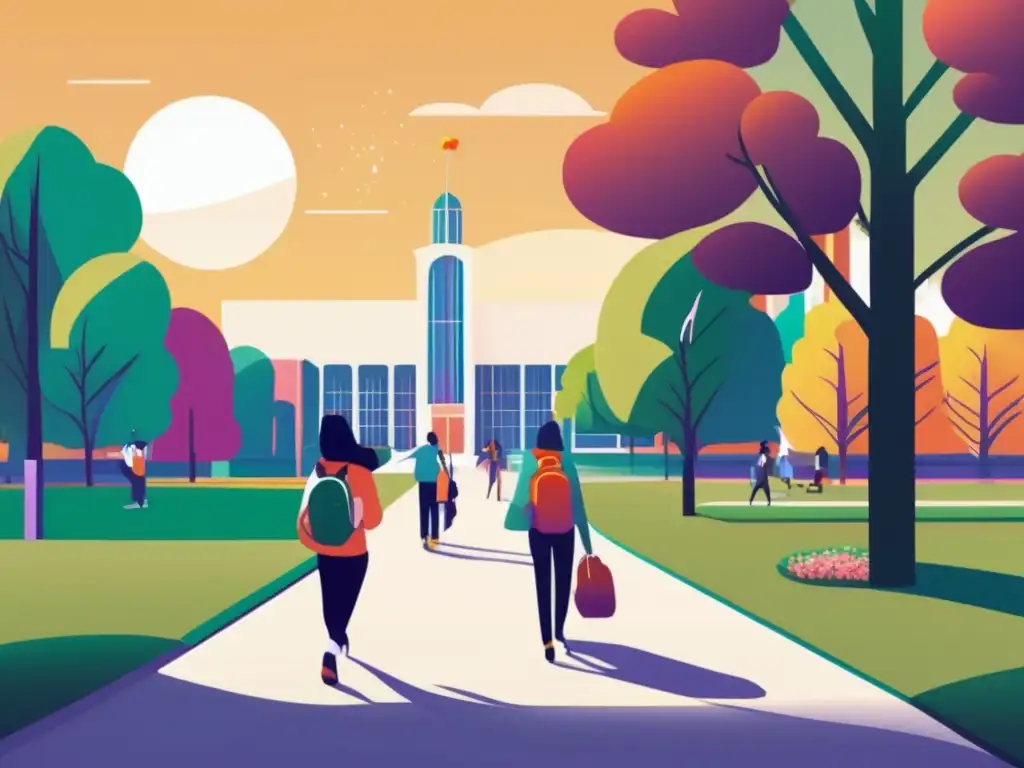 Campus universitario vibrante y moderno Estrategias proactivas para admisiones universitarias en un campus moderno y vibrante