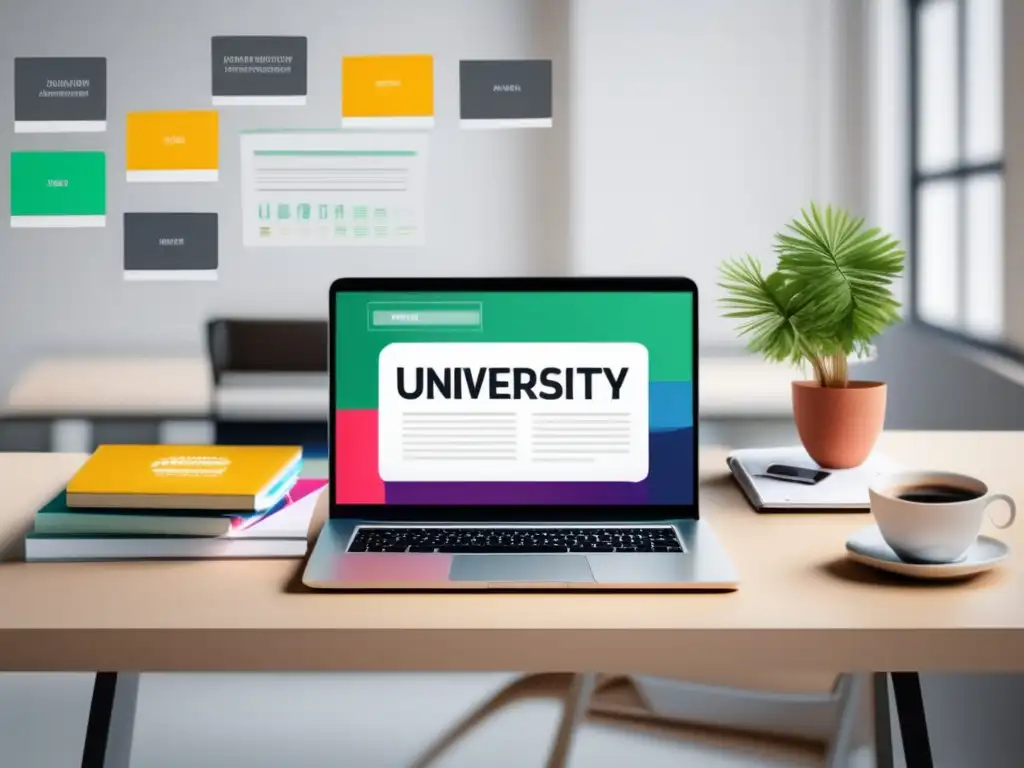 Estrategias actualizadas de admisión universitaria Estrategias de admisión universitaria actualizadas: escritorio moderno con laptop, libros y notas
