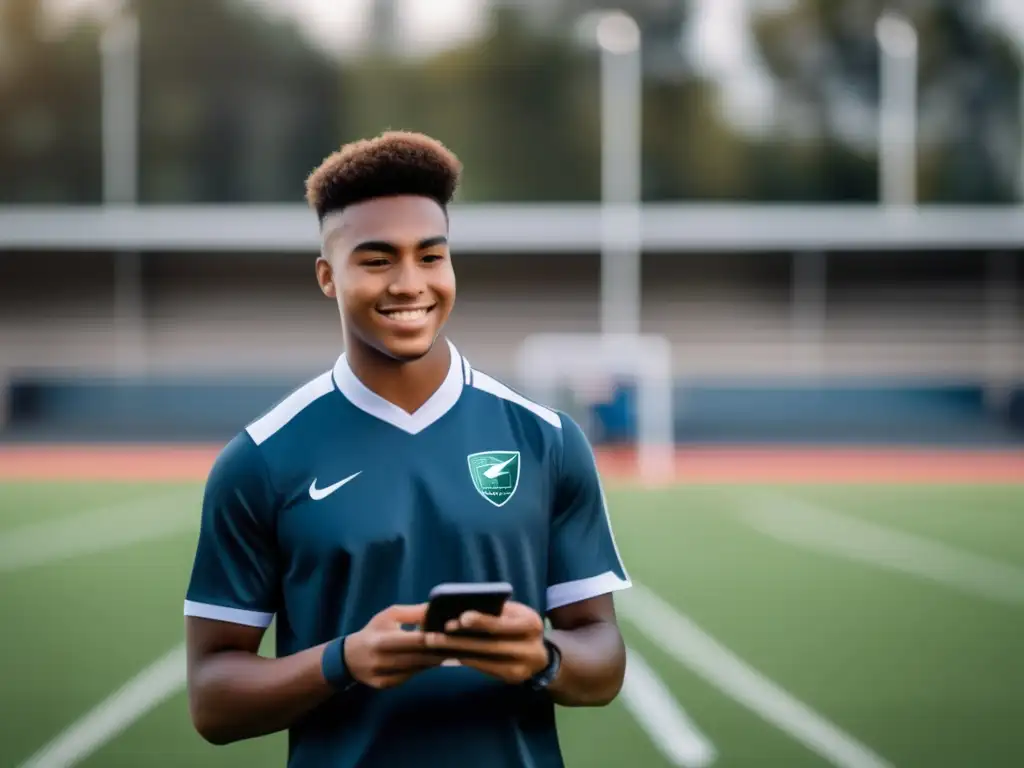Atleta estudiante en campo deportivo Estudiante atleta con branding personal en campo deportivo
