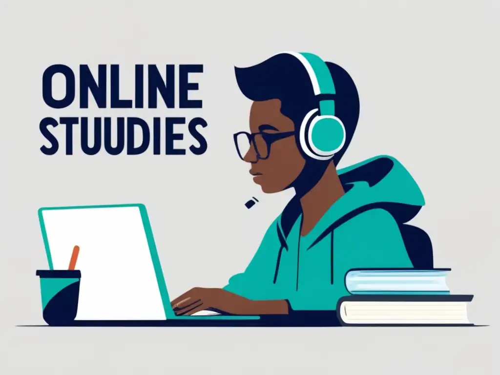 Estudiante enfocado en estudios en línea Estudiante con audífonos estudiando en línea: Soluciones para la brecha digital en admisiones universitarias