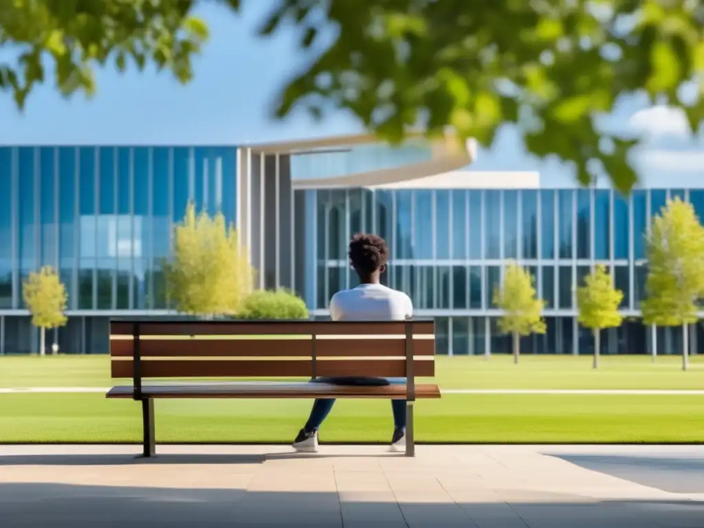 Estudiante concentrado en el campus Estudiante concentrado en campus universitario, reflejando la importancia del feedback constructivo en admisiones (+77 caracteres)