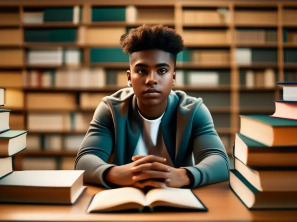 Estudiante concentrado rodeado de libros Estudiante concentrado evita errores comunes admisiones universitarias