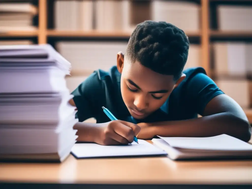 Estudiante concentrado escribiendo nota Estudiante concentrado en escritura agradecimiento, organizado y profesional