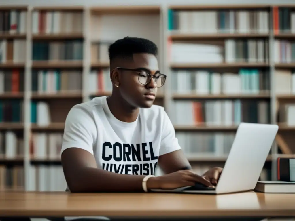 Estudiante concentrado en Cornell Estudiante concentrado en Cornell con estrategias de admisión universitaria efectivas