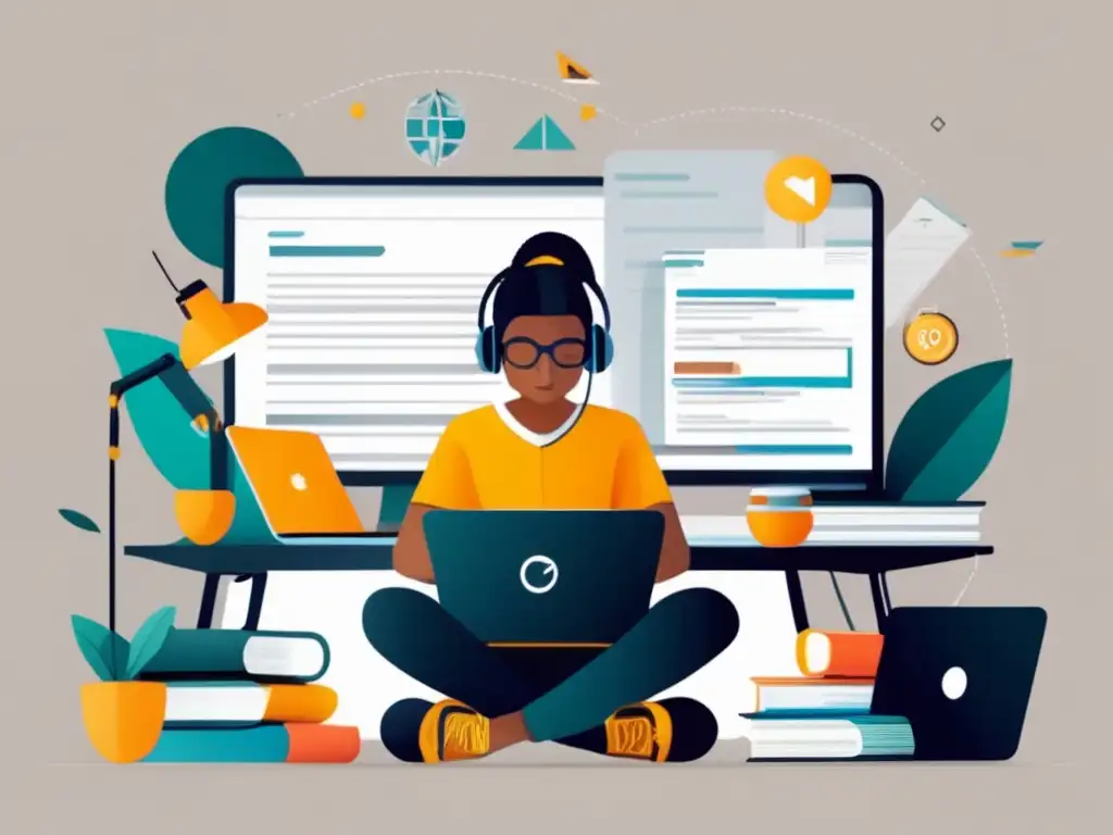 Estudiante enfocado en estudiar con dispositivos digitales Estudiante enfocado en estudiar con dispositivos digitales, simbolizando el uso de plataformas online para preparación de exámenes