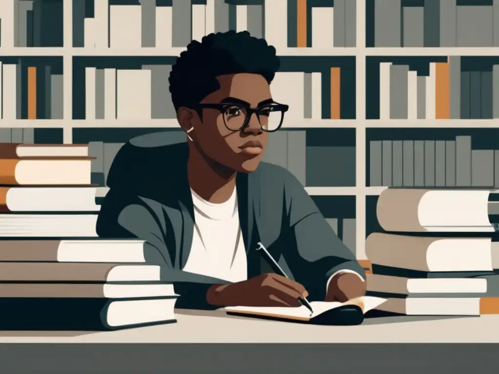Estudiante enfocado en su escritorio Estudiante enfocado en escritorio con libros, laptop y gafas - Préstamos estudiantiles para posgrados rentables