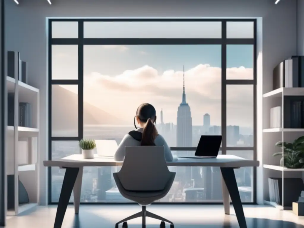 Estudio productivo y motivador Estudiante enfocado en escritorio minimalista con luz natural