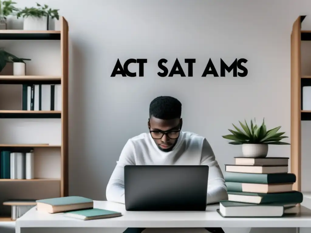 Estudiante enfocado en escritorio moderno Estudiante enfocado en escritorio moderno: Guía para mejorar puntajes SAT y ACT