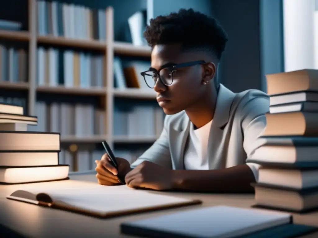 Estudiante enfocado en su escritorio Estudiante enfocado en estrategias de financiamiento y becas universitarias