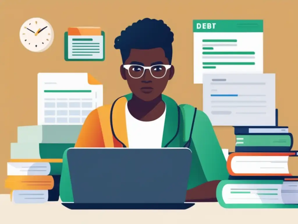 Estudiante gestionando préstamo estudiantil Estudiante enfocado en estrategias de pago préstamo estudiantil