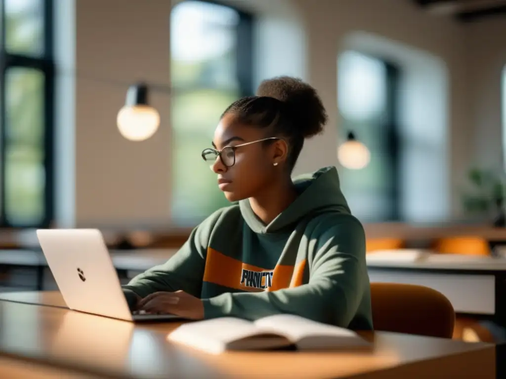 Estudiante concentrado en estudio minimalista Estudiante enfocado en estudios en aula minimalista - Guía para admisiones universitarias en Princeton