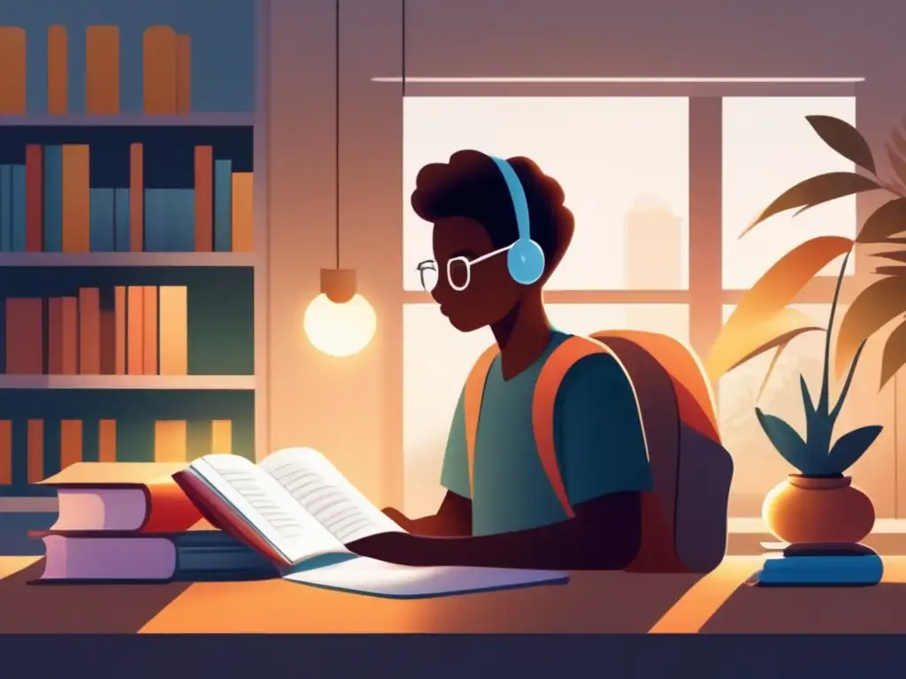 Estudiante concentrado y determinado Estudiante enfocado con libros y materiales de estudio - Estrategias psicológicas para exámenes de admisión
