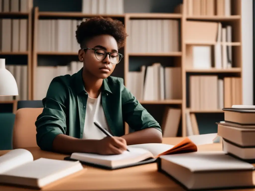 Estudiante enfocado y determinado Estudiante enfocado con libros y papeles - Importancia del voluntariado en admisiones universitarias