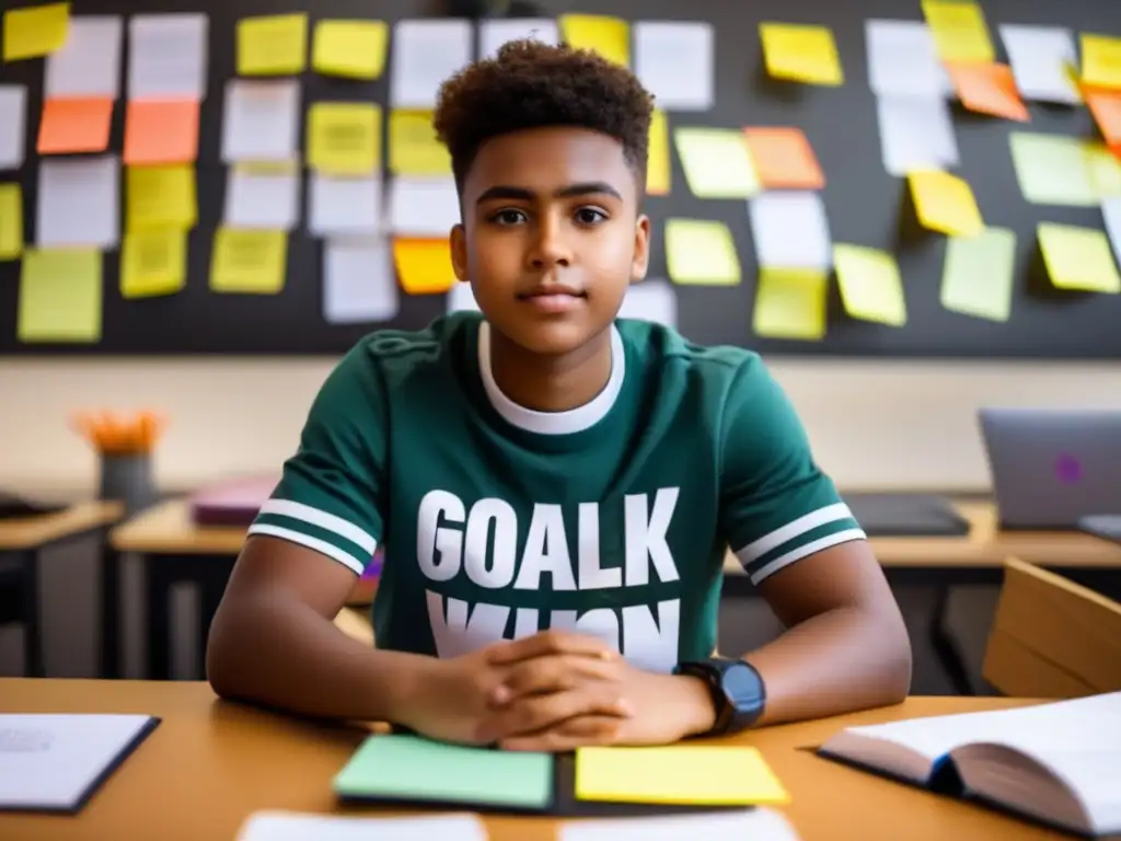 Joven estudiante preparado para una entrevista universitaria Un estudiante enfocado y motivado en un escritorio, preparándose para entrevista universitaria
