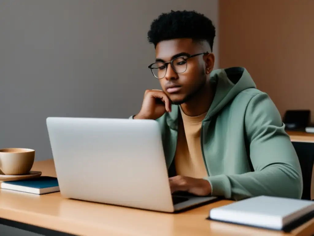 Estudiante concentrado en proceso de admisión Estudiante enfocado trabajando en proceso de admisiones universitarias con asesoría: Importancia de la asesoría universitaria