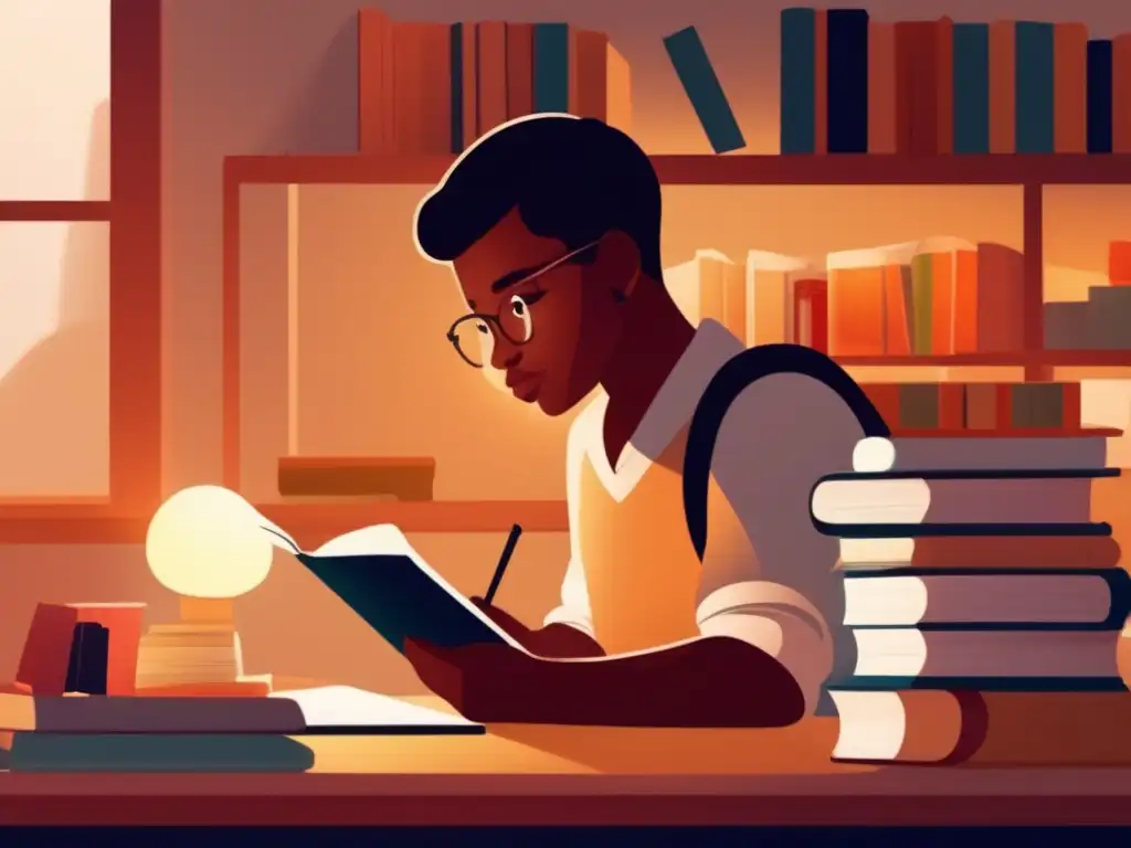 Joven estudiante investigando y tomando notas Estudiante enfocado en proceso de admisiones universitarias