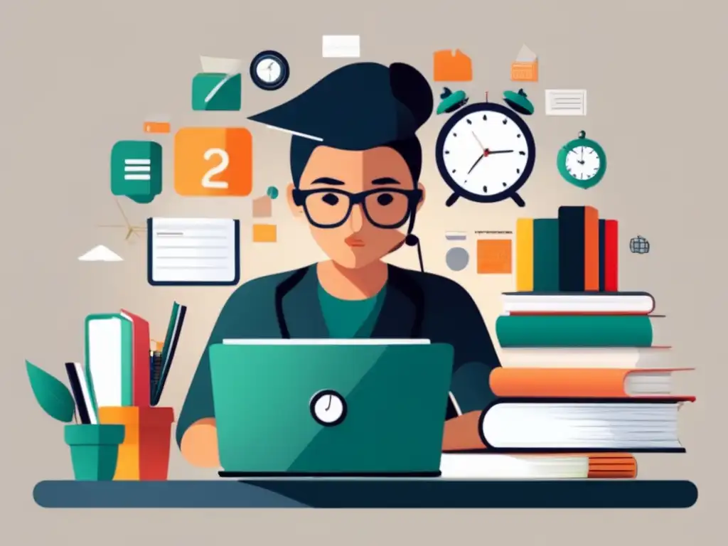 Estudiante enfocado preparándose para exámenes Estudiante enfocado en simulacros de examen universitario