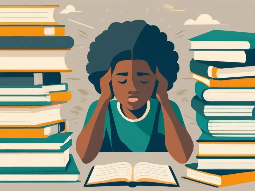 Estudiante estresado en escritorio Estudiante estresado por el proceso de admisiones universitarias