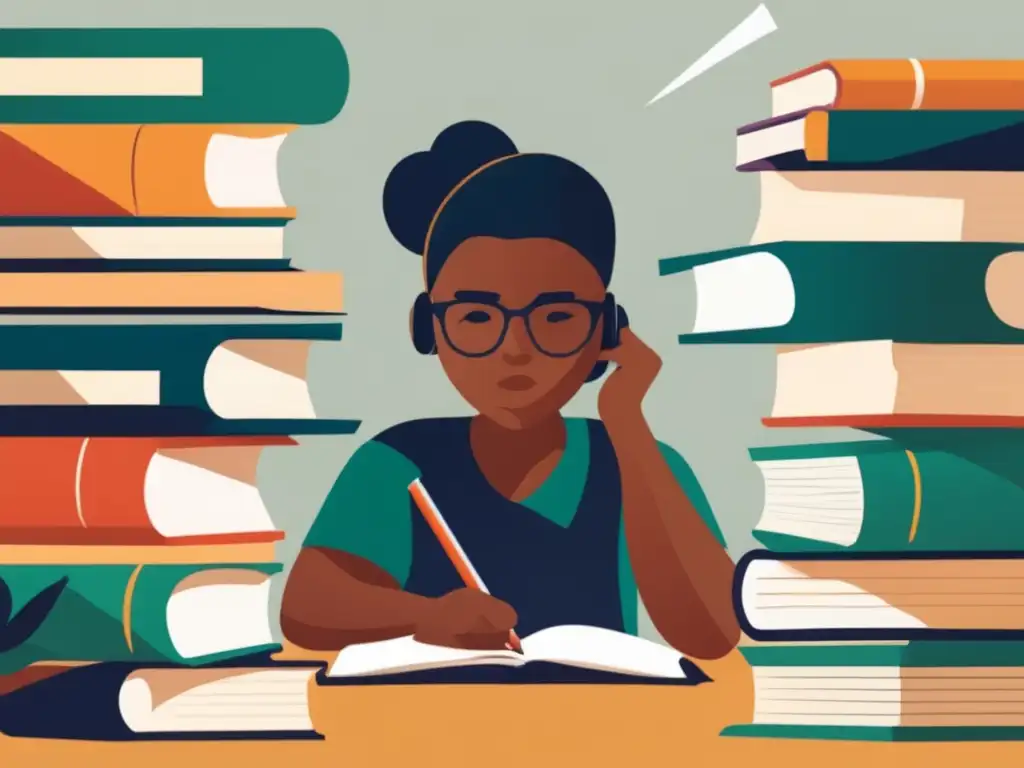 Estudiante reflexivo en su escritorio Estudiante reflexiona sobre experiencias para ensayo de admisión