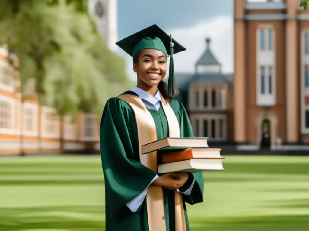 Estudiante graduado con libros Estudiante graduado resaltando importancia del voluntariado en admisiones universitarias