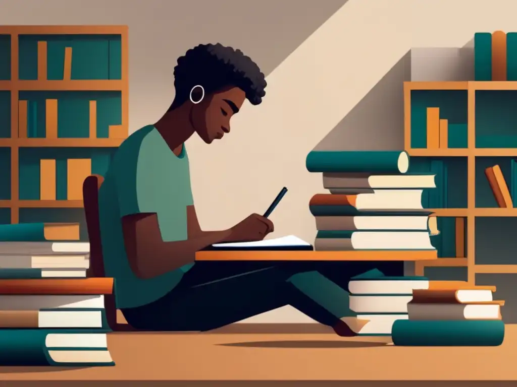 Estudiante reflexivo en un escritorio ordenado Estudiante reflexionando sobre la importancia de la estrategia de admisión temprana