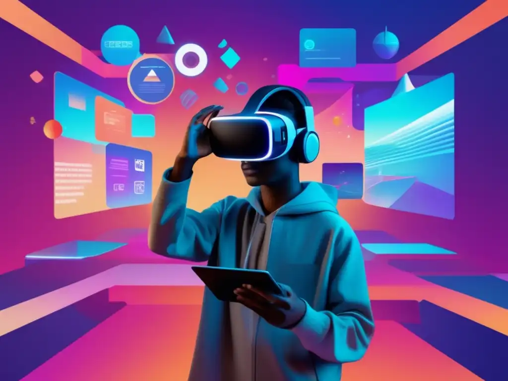 Estudiante inmerso en realidad virtual Estudiante inmerso en examen de admisión con tecnología 5G y realidad virtual