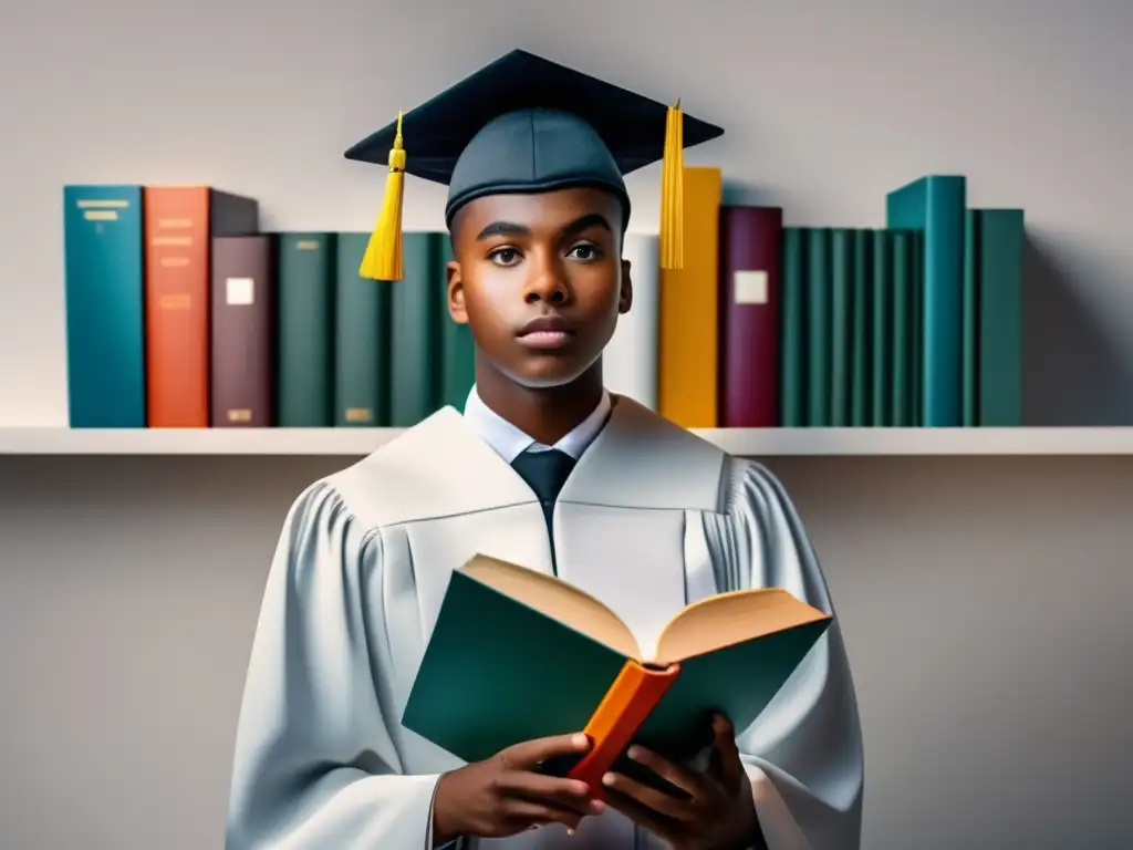 Estudiante confiado con libro abierto Estudiante con libro y diploma en mano, simbolizando proceso de admisiones universitarias sin requisitos previos