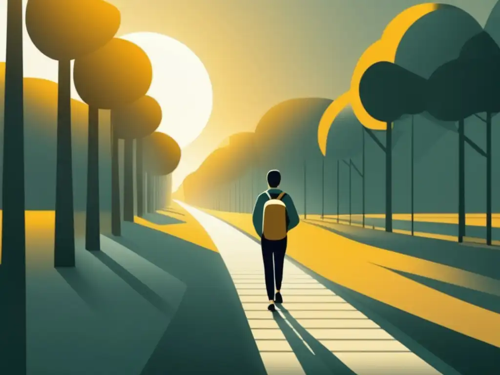 Estudiante buscando su carrera ideal Estudiante camina hacia la luz: Orientación vocacional inteligencia artificial