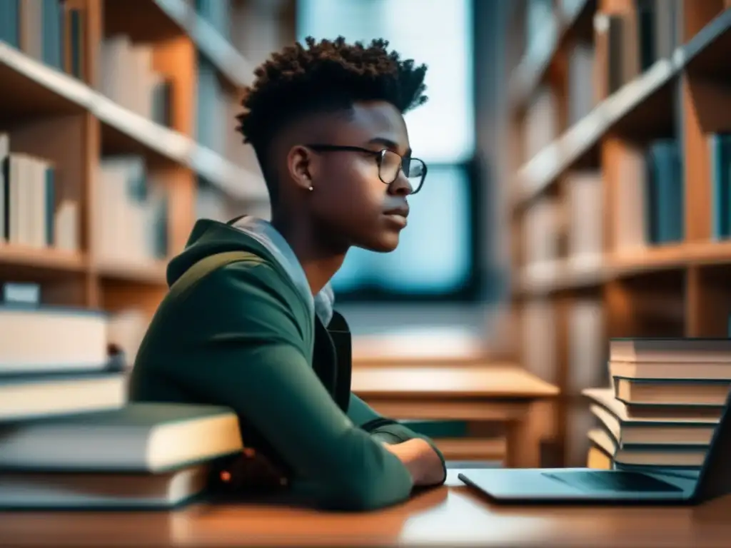 Estudiante reflexivo planificando futuro financiero Un estudiante reflexiona sobre la moratoria de préstamos estudiantiles durante el proceso de admisiones universitarias