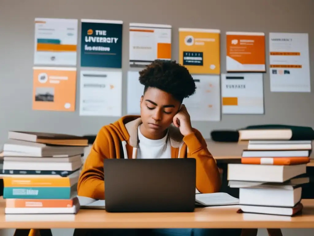Estudiante reflexionando sobre la elección universitaria Estudiante pensativo decide universidad: Importancia intuición en admisiones universitarias