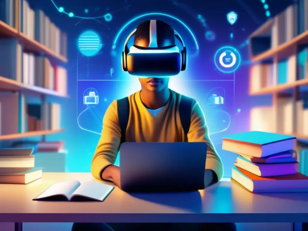 Estudiante inmerso en realidad virtual Estudiante utilizando plataforma virtual para exámenes de admisión