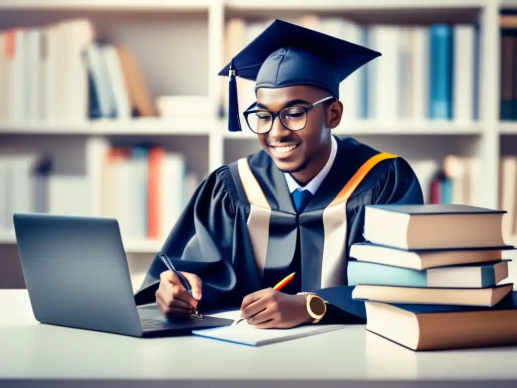 Estudiante destacado en su escritorio Estudiante en proceso solicitud de becas universitarias