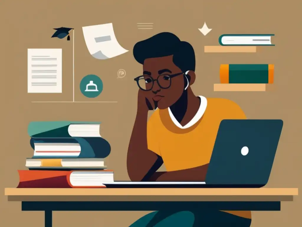 Estudiante determinado en su escritorio Estudiante reflexivo planifica futuro universitario