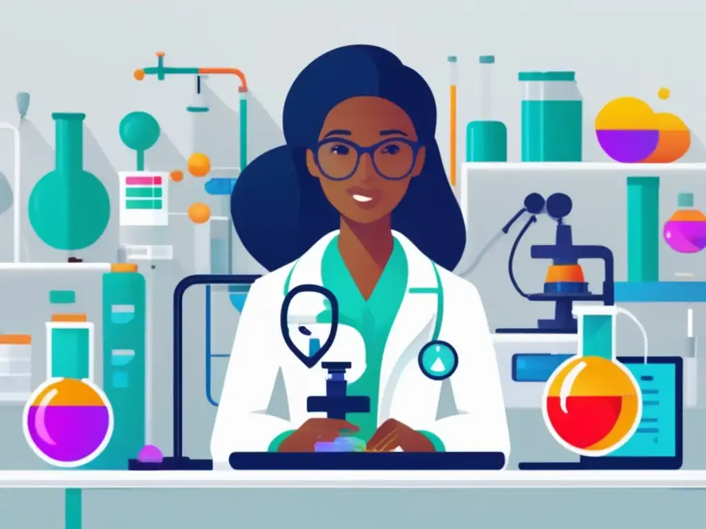 Estudiante de medicina en laboratorio Estudiante universitario en bata blanca examinando tubo de ensayo con líquido colorido
